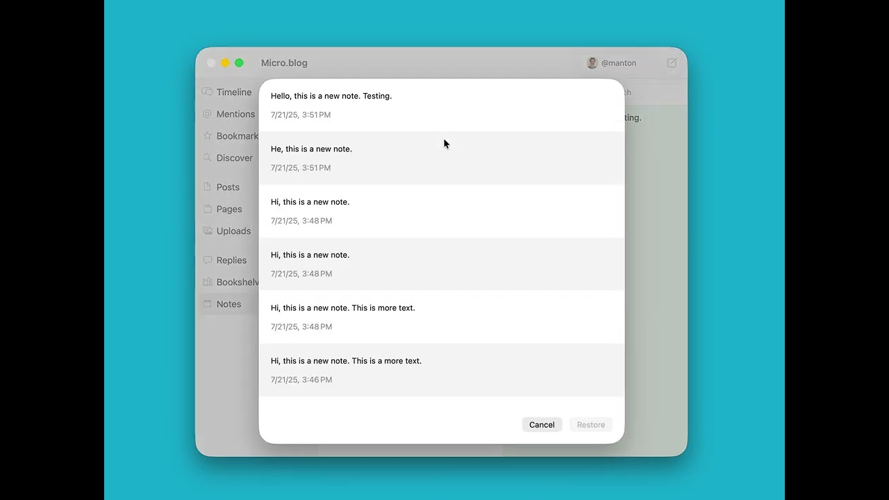 Micro.blog notes sharing and versions