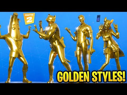 Fortnite All Gold Edit Styles Battle Pass Skins Midas Skye Meowscles Agent Peely Season 2