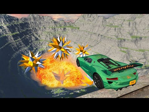 BeamNG drive - Leap of Death Car Jumps & Falls Into Lava Pit with Giant Spike Balls