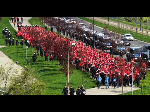 Derby Łodzi: ŁKS Łódź - Widzew (03.05.2022) PRZEMARSZ WIDZEWA NA DERBY