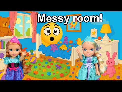 Messy room challenge ! Elsa & Anna toddlers - playroom - fun cleaning