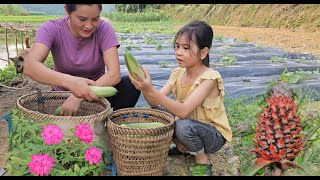 Mother and daughter pick melons, plant grass, and grow sweet potatoes