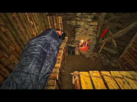 Returning to my Stone Bunker for a Freezing Night | Ultimate Winter Bushcraft Survival