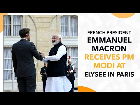 French President Emmanuel Macron receives PM Modi at Elysee in Paris
