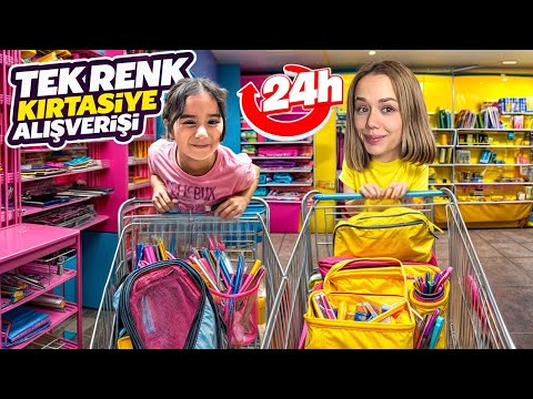 24 SAAT BOYUNCA TEK RENK KIRTASİYE ALIŞVERİŞİ CHALLENGE !? | Gamze Karta Öykü Karta