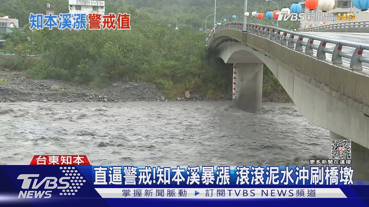 直逼警戒!知本溪暴漲 滾滾泥水沖刷橋墩