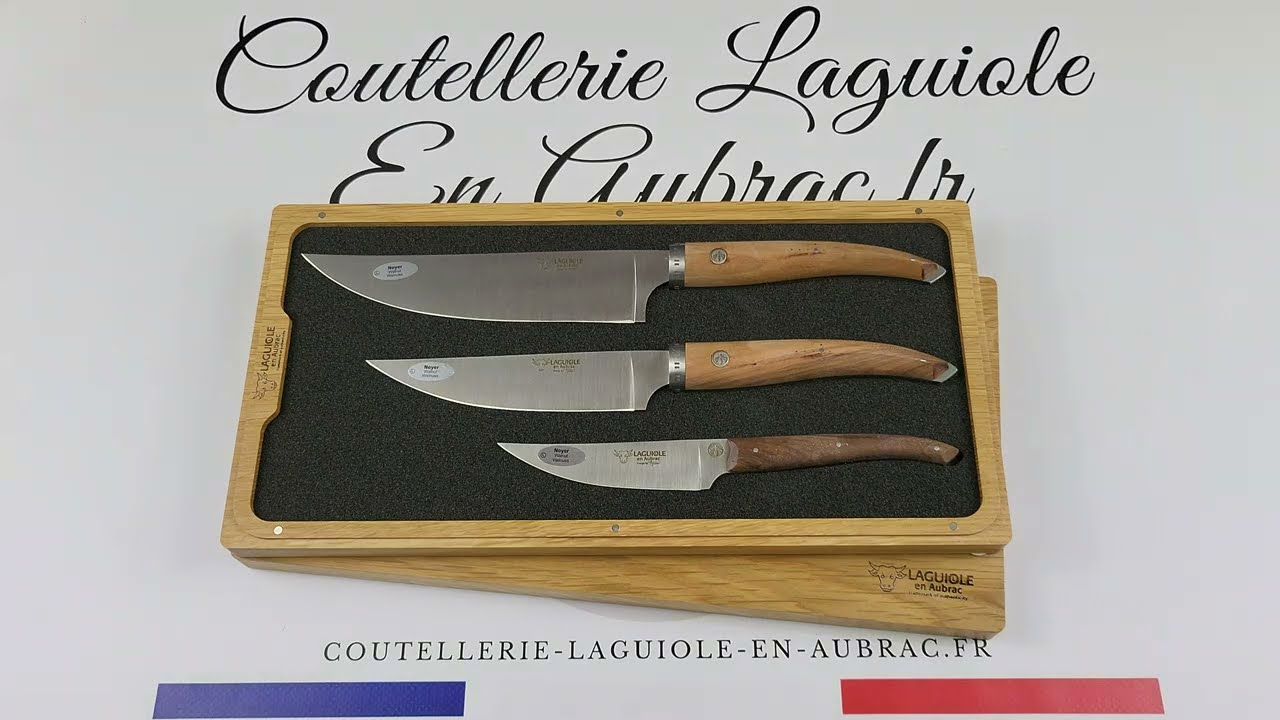 Laguiole Gourmet - 3 Couteaux de Cuisine - Noyer