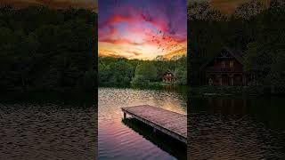 A lakeside cabin at sunset, your perfect escape. 🏡