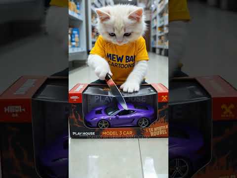 Cute White Kitten Unboxes Toy Car That Transforms Into Robot! 🐾🚗🤖 #CuteCat #ToyUnboxing #RobotCar