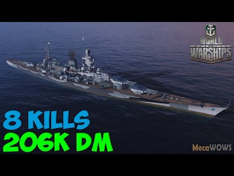 World of WarShips | Scharnhorst | 8 KILLS | 206K Damage - Replay Gameplay 4K 60 fps