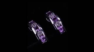 10k White Gold Diamond and Pink Sapphire Mini Hoop Stud Earrings