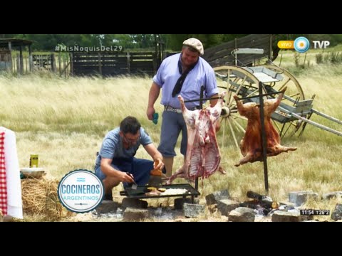 Cordero a la cruz con ensalada de vegetales a la chapa