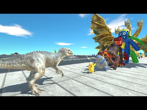 Indominus Rex vs Rainbow Friends LAVA DEATH RUN - Animal Revolt Battle Simulator