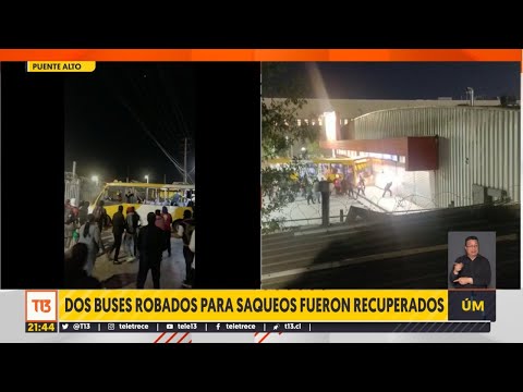 Roban buses para chocar y saquear supermercado en Puente Alto