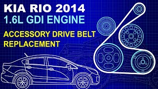 Kia Rio 2014 (1.6L GDI engine) Accessory Drive Belt Replacement