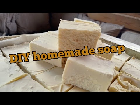 Homemade tallow soap from lamb fat and wild herb DIY, self sufficient off-grid homestead living