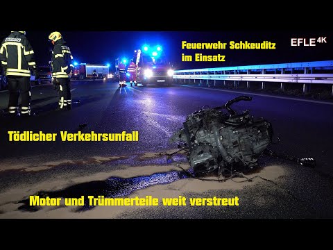 [Herausgerissener Motor und Fahrzeugteile] Tödlicher Verkehrsunfall A14 Leipzig-Nord [18.12.2020]