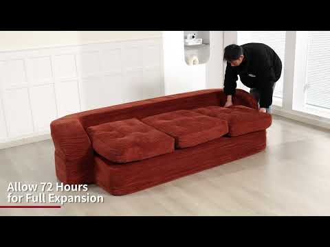 Sofiq 3 Seater Beige Corduroy Compressed Sofa Bed