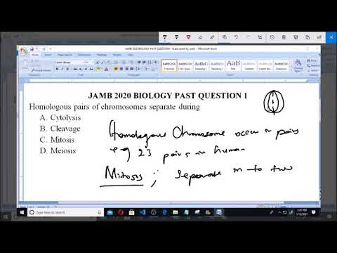 JAMB 2020 BIOLOGY PAST QUESTION 1 Homologous Chromosome