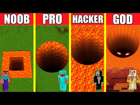 Minecraft Battle: LAVA TUNNEL HOUSE BUILD CHALLENGE - NOOB vs PRO vs HACKER vs GOD / Animation HOLE