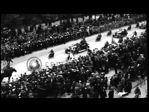 Paul von Hindenburg, President of German Reich, in a motorcade moves past the Bra...HD Stock Footage
