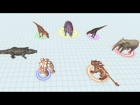 Allosaurus vs Carnotaurus vs Triceratops vs Purussaurus vs Elephant vs Hellhound vs Lava Golem :ARBS