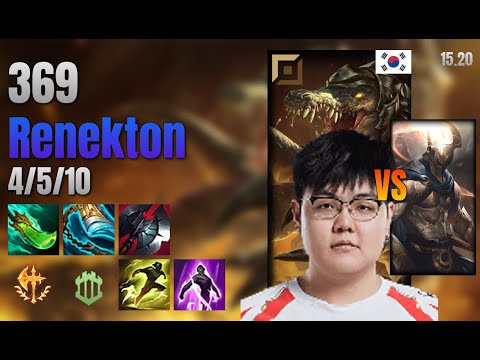 369 Top Renekton vs Pantheon lol KR solo rank Full Game 15.20 | 369 레넥톤 vs 판테온