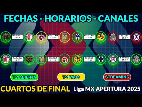 Confirmed dates, times, and channels for the Liga MX Apertura 2025 quarterfinals.
