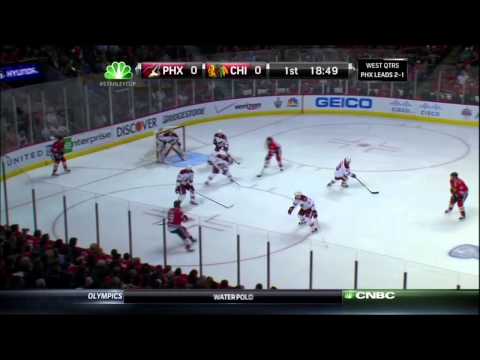 Mike Smith saves in 1st. Phoenix Coyotes vs Chicago Blackhawks 4/19/12 NHL Hockey