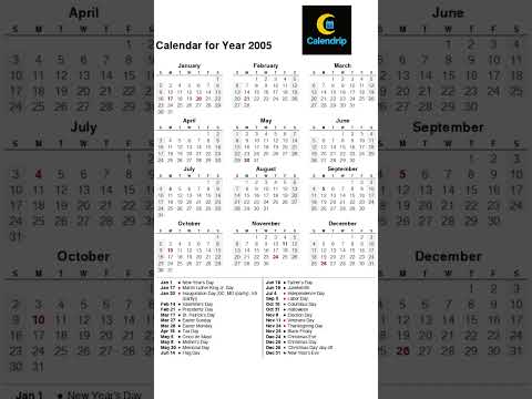 Calendar 2005 #monthsoftheyear #2005