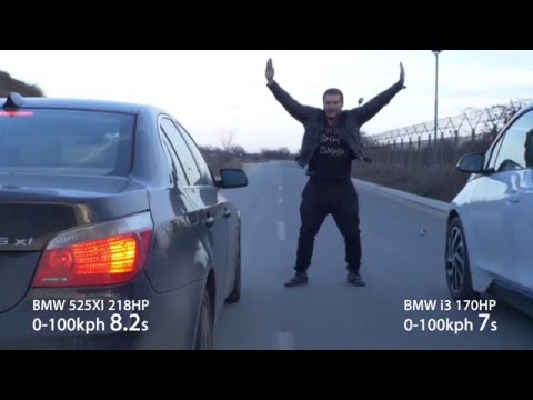 BMW 525xi vs BMW i3 Drag Race