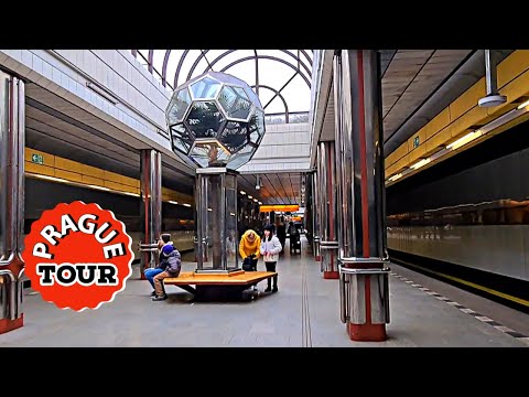 Metro v Praze.  Lužiny  (stanice metra), Linka B. Walking tour of Prague, Czech Republic.