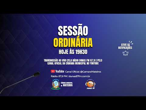 Sessão Ordinária da Câmara Municipal de Mateiros | Ao Vivo | 28 de agosto de 2026 | 19h30