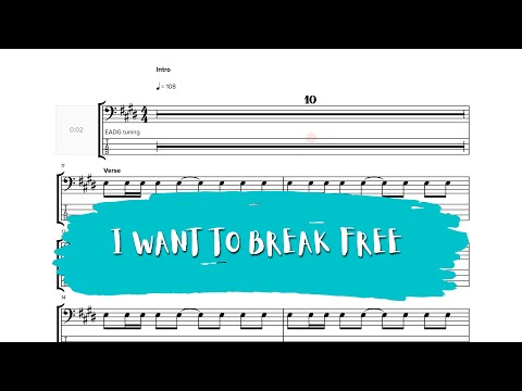 QUEEN - I Want  To Break Free - Bass cover + Play along with score and BassTAB