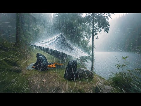 SCARIEST DOWNPOUR NEAR LAKE‼️CAMPING IN HEAVY RAIN 