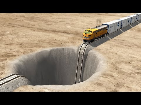 Trains VS Giant Pit || BeamNG.Drive || BeamNG.PC