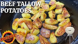 AMAZING!!  Garlic & Herb Infused Beef Tallow Potatoes on the Weber Kettle.