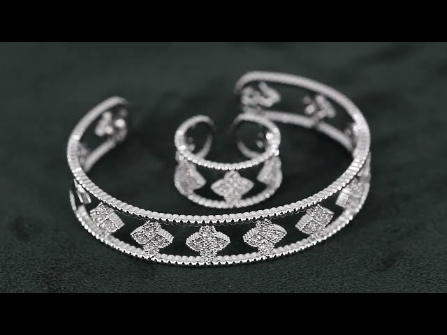 طقم اسوارة وخاتم بلمعة الألماس مزين بالزركون من خا...