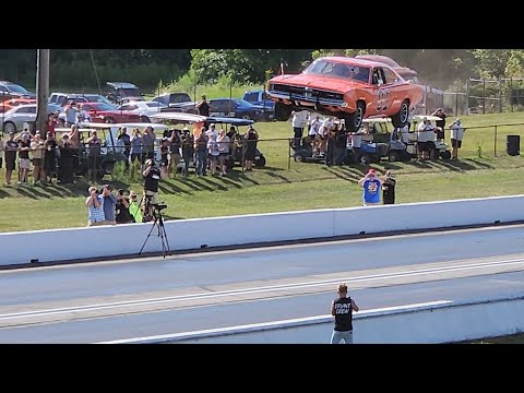 2024 Mopar Nats General Lee jump- flies so high it leaves the frame!!