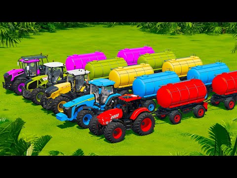 LAMBORGHINI vs JOHN DERRE vs JCB vs CLAAS vs FENDT TRACTORS BATTLE WITH WATER TANK - FS22