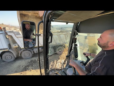 Caterpillar 385C Excavator Loading Mercedes & MAN Trucks - Operator View - 4k