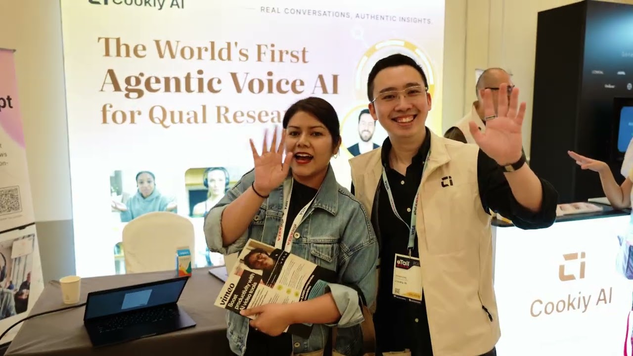Cookiy AI demonstrating real-time AI-moderated interviews at the eTail Asia 2026 conference in Singapore