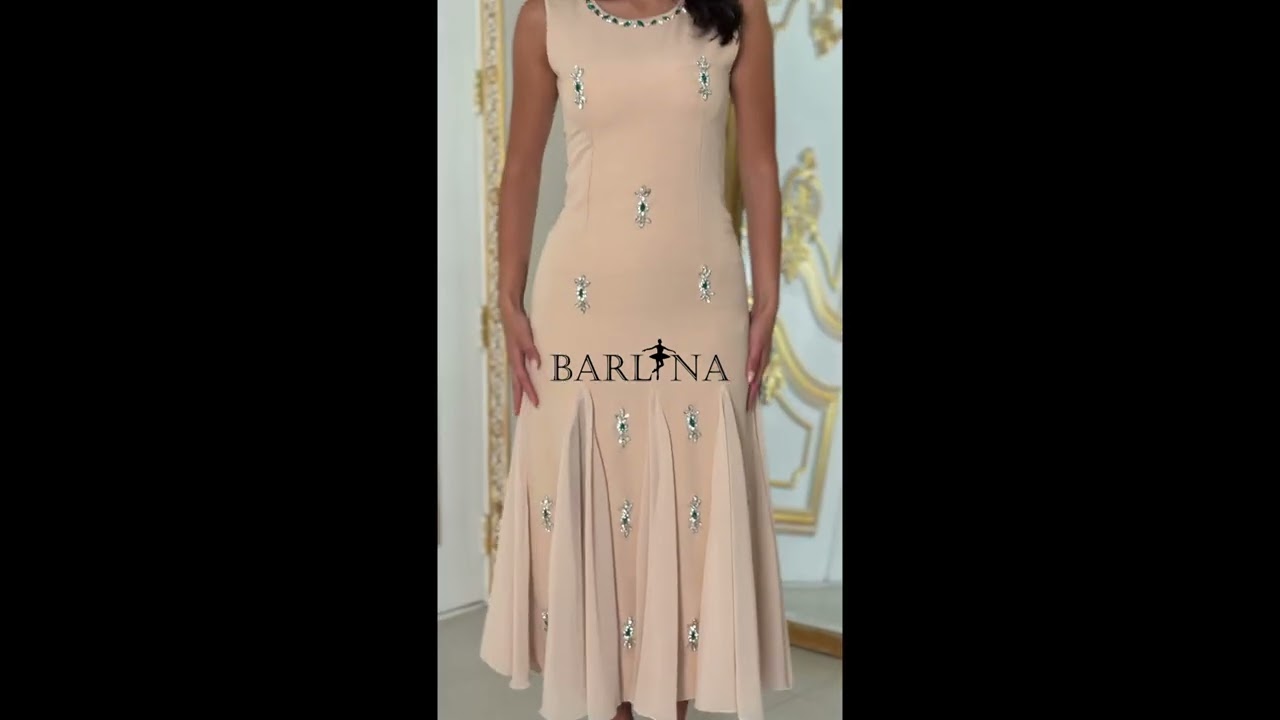 Beige midi dress with subtle shimmering embroidery - XXL