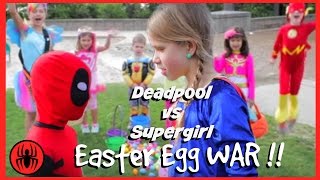 Little Heroes Kid Deadpool vs Supergirl Surprise Egg Hunt! Superheroes in Real Life | Superhero Kids