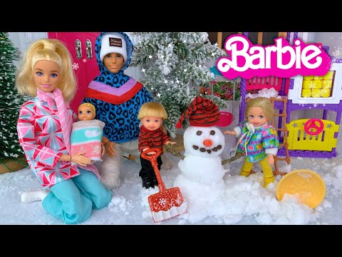 Barbie Doll Family Snow Day Morning Routine & School Dance Story