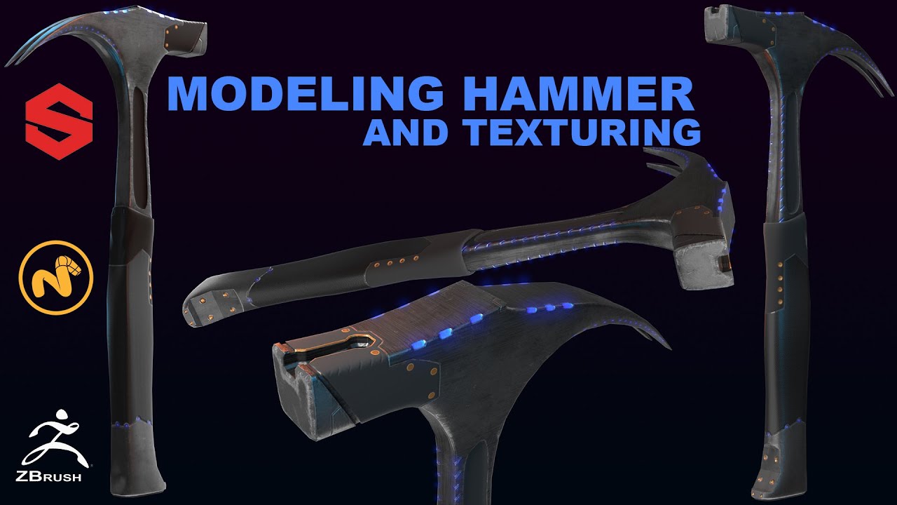 Timelapse Modeling Cyberpunk Hammer Foundry MODO - Texturing Substance Painter - Sculpting ZBrush