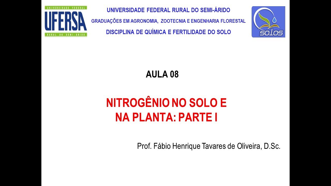 AULA 08 - Nitrogênio no Solo e na Planta - Parte I - UFERSA