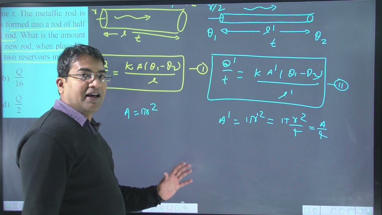 Watch video A cylindrical metallic rod in thermal contact with two reservoirs of heat at its two ends conducts Now A cylindrical metallic rod in thermal contact with two reservoirs of heat at its two ends conducts