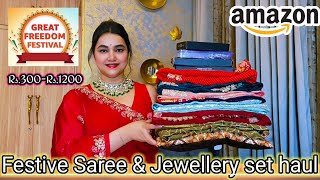 Amazon Great Freedom Festival sale upto 80% off trendy saree & jewellery set haul @PoojaRikichoyal
