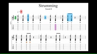 Guitar Strumming 2. Quarter notes, 8th notes, & Quarter rest in 4/4 time.